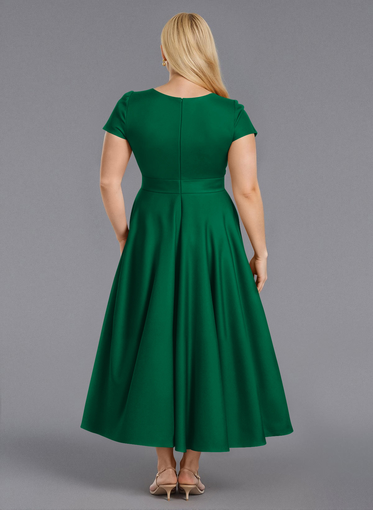 Classic V-Neck Short Sleeves Flower(s) A-Line Ankle-Length Satin Bridesmaid Dresses With Pockets, product image 203