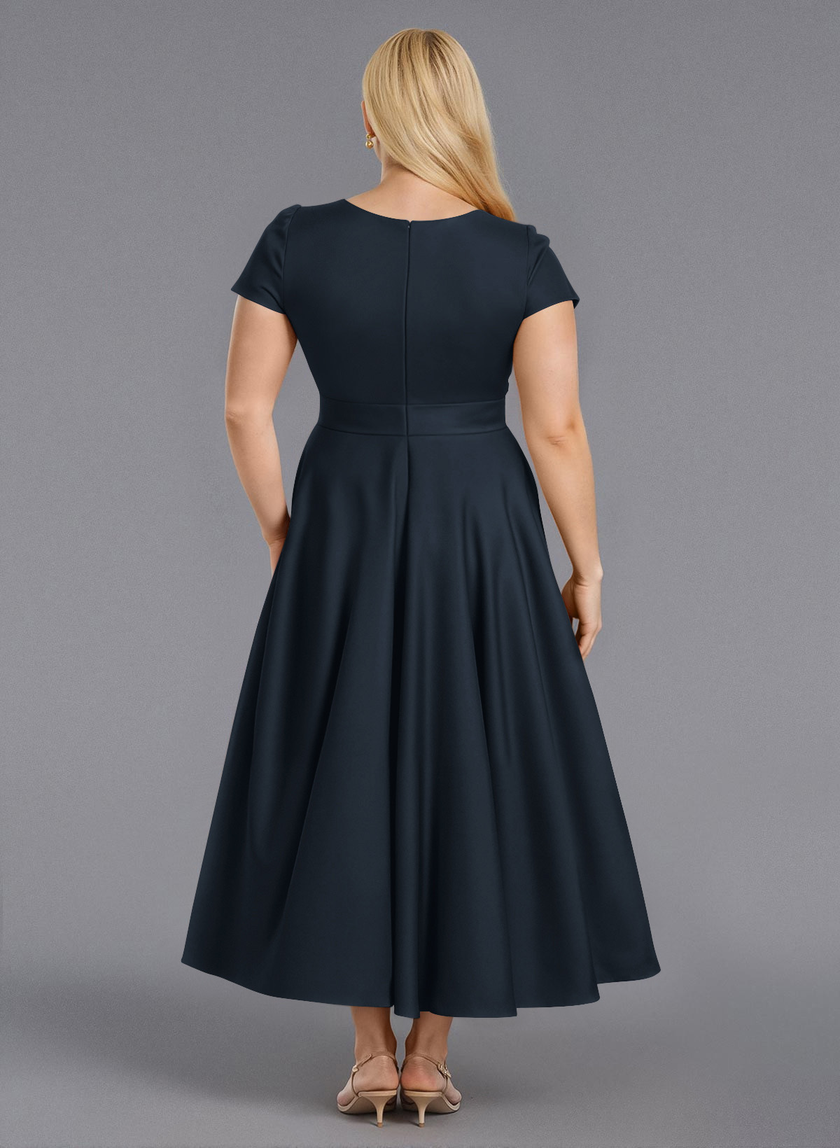 Classic V-Neck Short Sleeves Flower(s) A-Line Ankle-Length Satin Bridesmaid Dresses With Pockets, product image 277