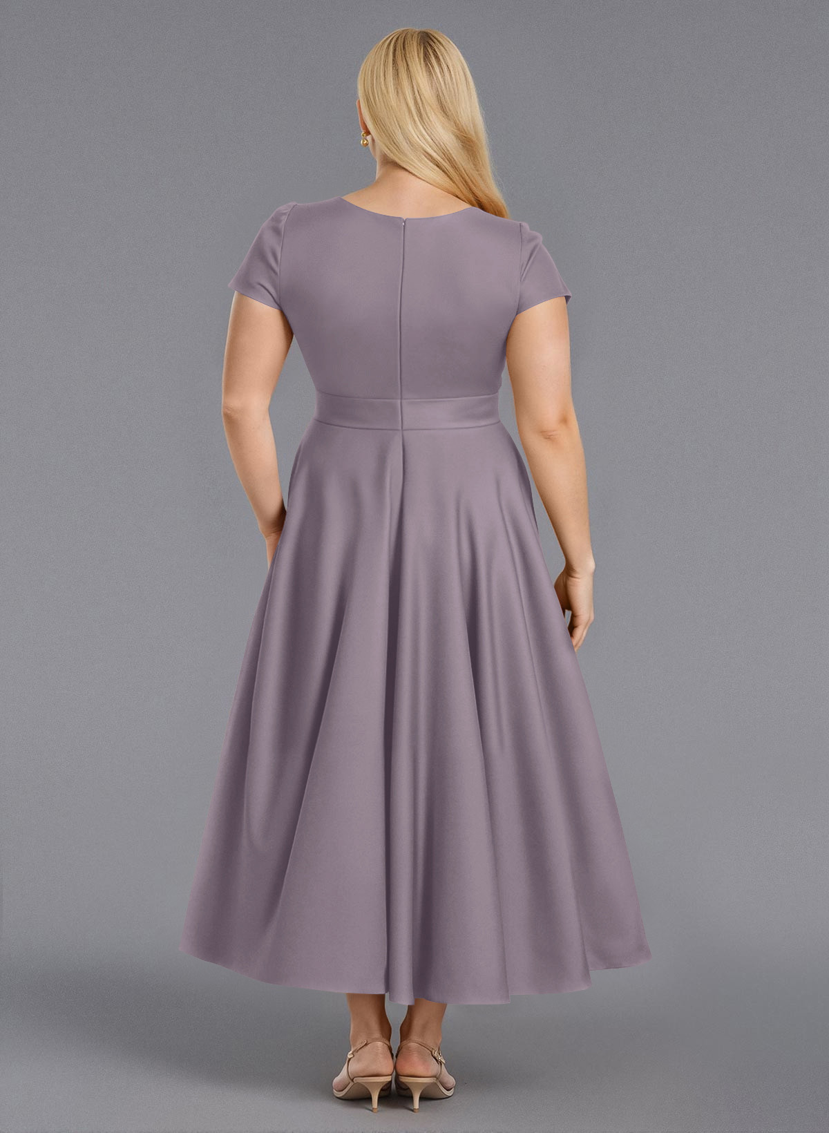 Classic V-Neck Short Sleeves Flower(s) A-Line Ankle-Length Satin Bridesmaid Dresses With Pockets, product image 225