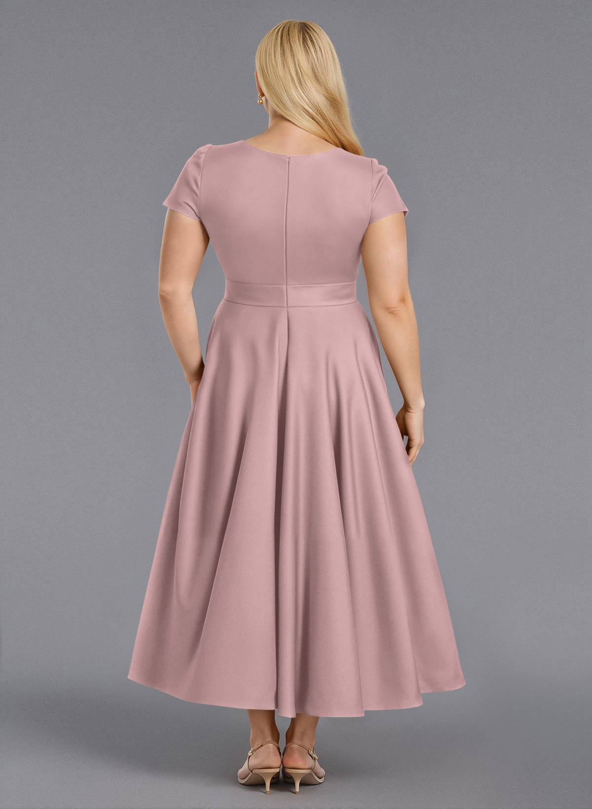 Classic V-Neck Short Sleeves Flower(s) A-Line Ankle-Length Satin Bridesmaid Dresses With Pockets, product image 239