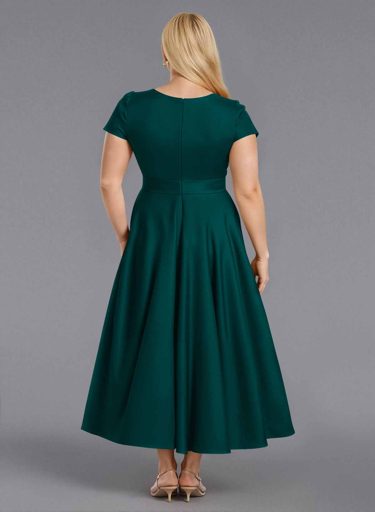 Classic V-Neck Short Sleeves Flower(s) A-Line Ankle-Length Satin Bridesmaid Dresses With Pockets, product image 151