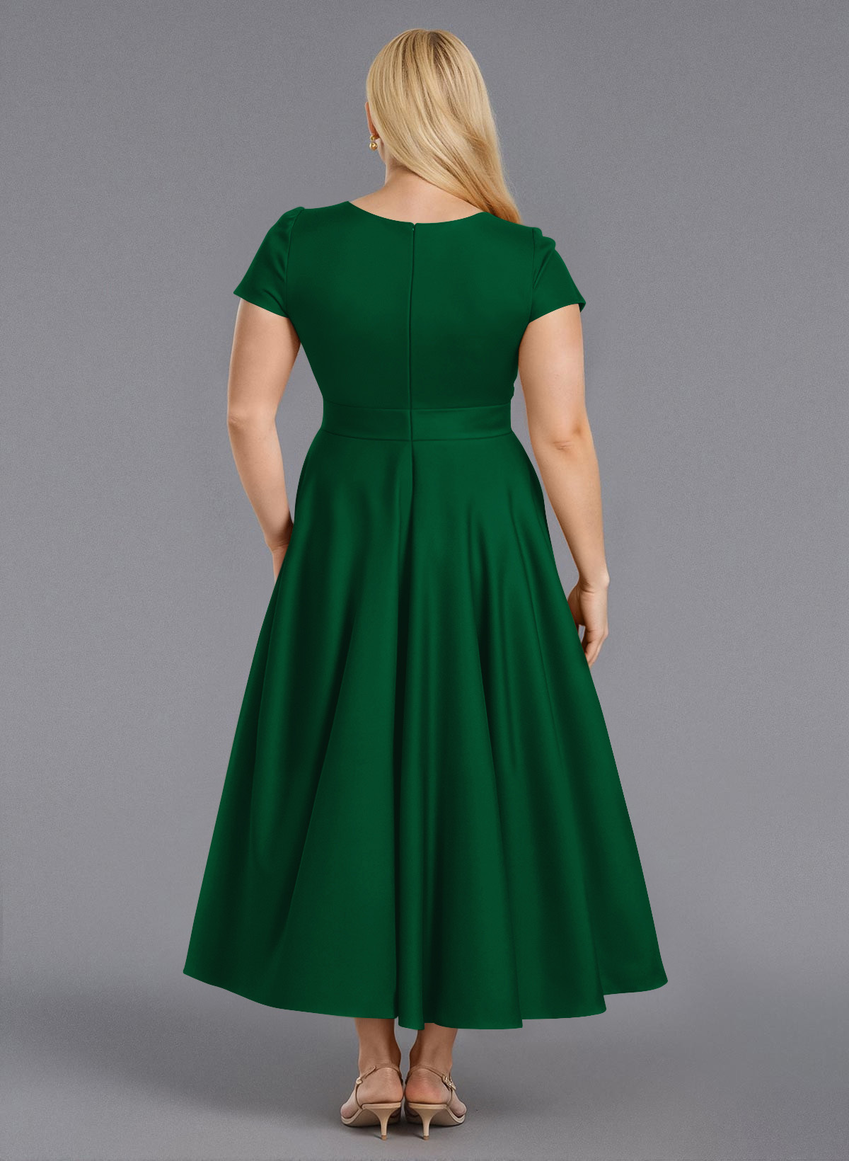 Classic V-Neck Short Sleeves Flower(s) A-Line Ankle-Length Satin Bridesmaid Dresses With Pockets, product image 155