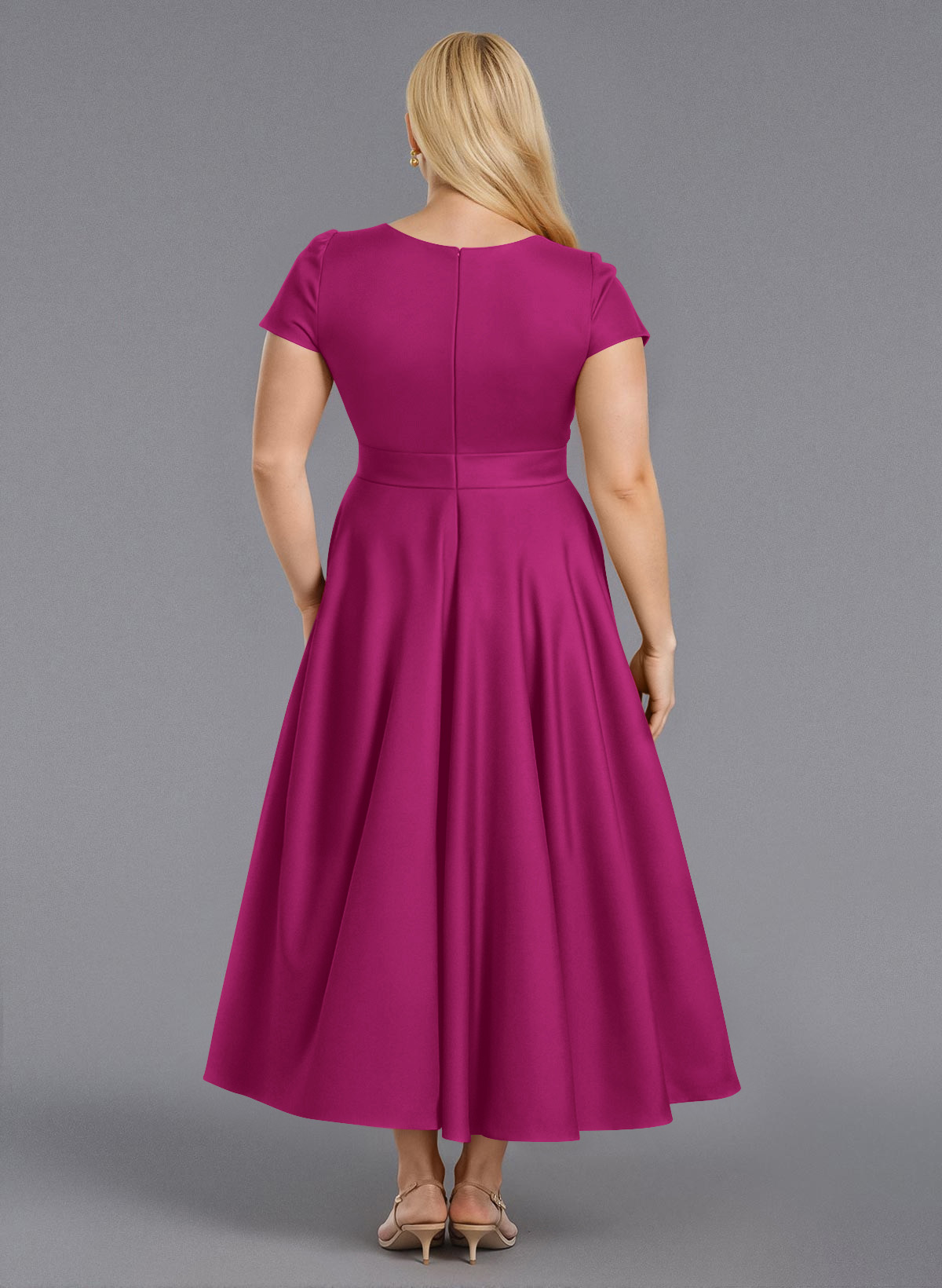 Classic V-Neck Short Sleeves Flower(s) A-Line Ankle-Length Satin Bridesmaid Dresses With Pockets, product image 207