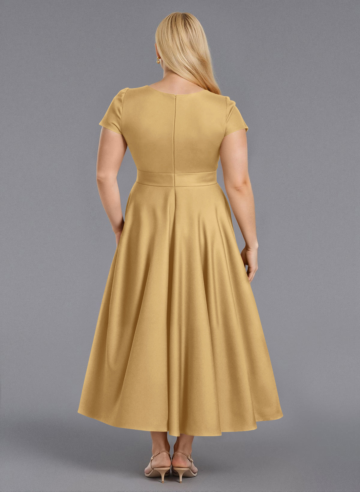 Classic V-Neck Short Sleeves Flower(s) A-Line Ankle-Length Satin Bridesmaid Dresses With Pockets, product image 181