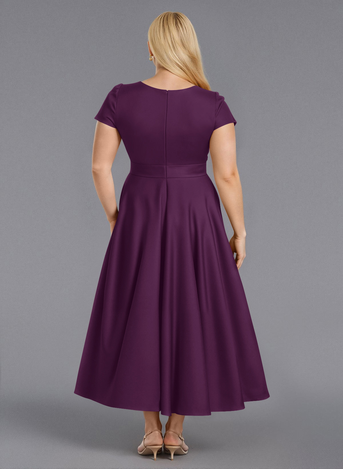 Classic V-Neck Short Sleeves Flower(s) A-Line Ankle-Length Satin Bridesmaid Dresses With Pockets, product image 211