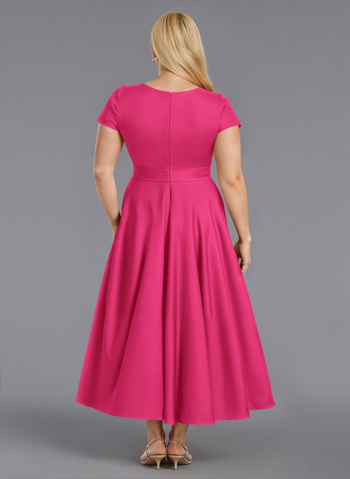 Classic V-Neck Short Sleeves Flower(s) A-Line Ankle-Length Satin Bridesmaid Dresses With Pockets, product image 163