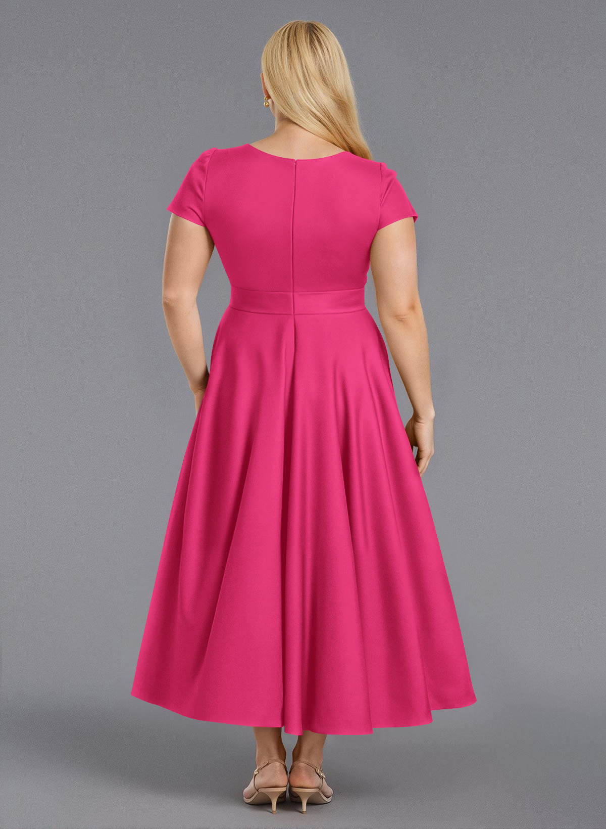 Classic V-Neck Short Sleeves Flower(s) A-Line Ankle-Length Satin Bridesmaid Dresses With Pockets, product image 163