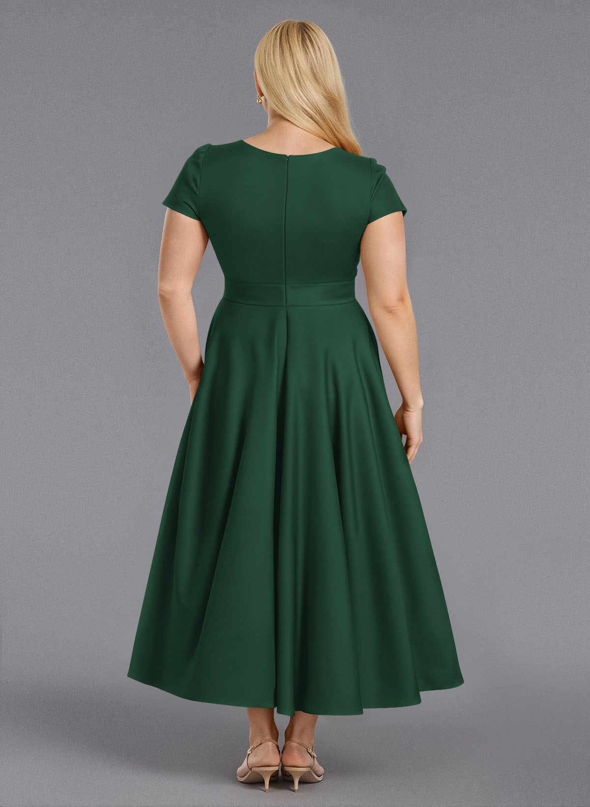 Classic V-Neck Short Sleeves Flower(s) A-Line Ankle-Length Satin Bridesmaid Dresses With Pockets, product image 201