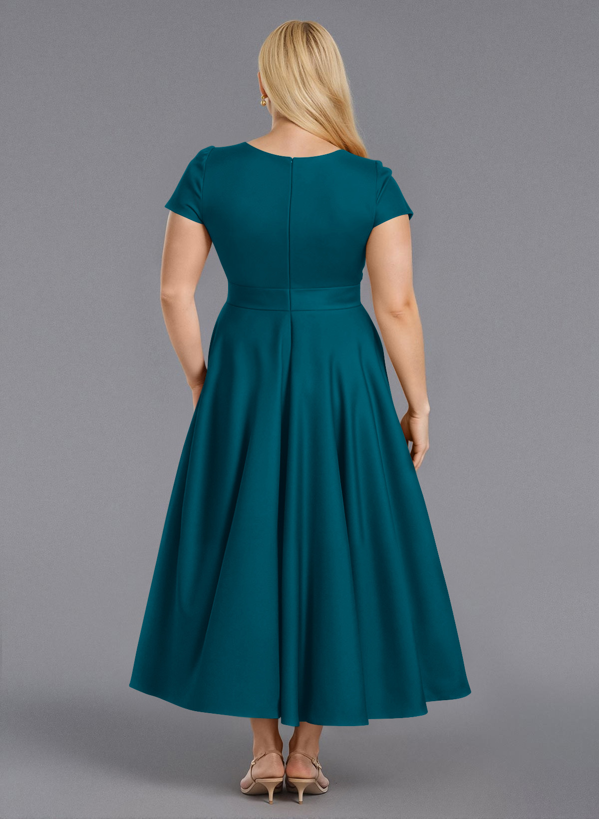 Classic V-Neck Short Sleeves Flower(s) A-Line Ankle-Length Satin Bridesmaid Dresses With Pockets, product image 267