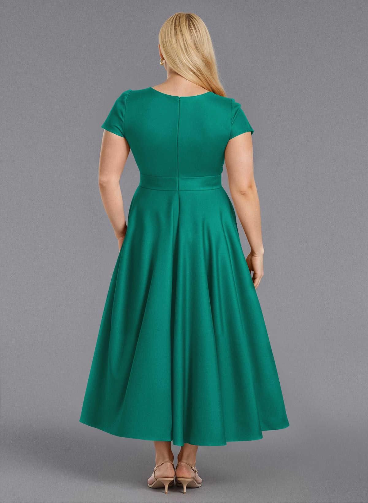 Classic V-Neck Short Sleeves Flower(s) A-Line Ankle-Length Satin Bridesmaid Dresses With Pockets, product image 197
