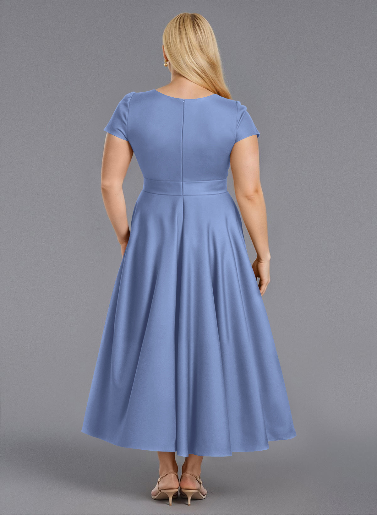 Classic V-Neck Short Sleeves Flower(s) A-Line Ankle-Length Satin Bridesmaid Dresses With Pockets, product image 259
