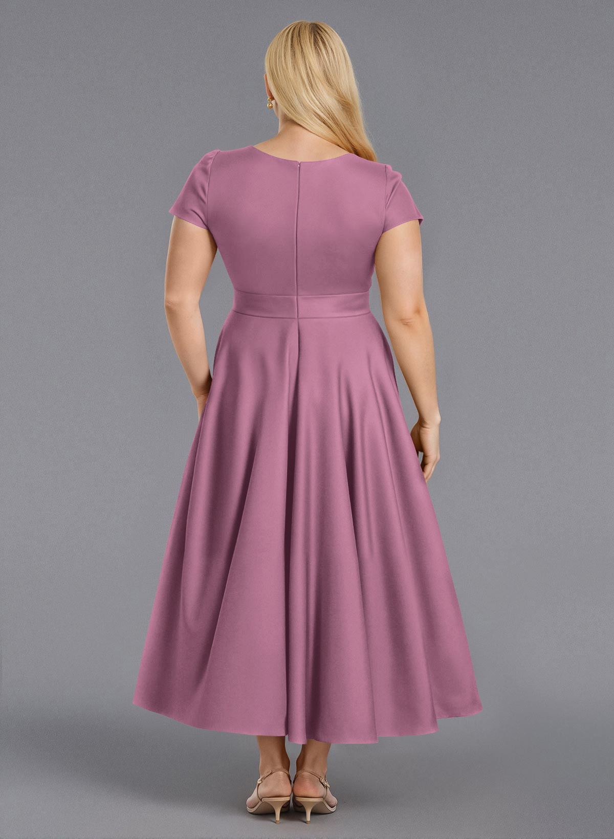 Classic V-Neck Short Sleeves Flower(s) A-Line Ankle-Length Satin Bridesmaid Dresses With Pockets, product image 219
