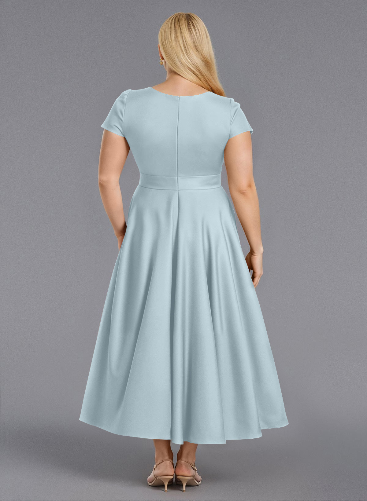 Classic V-Neck Short Sleeves Flower(s) A-Line Ankle-Length Satin Bridesmaid Dresses With Pockets, product image 255