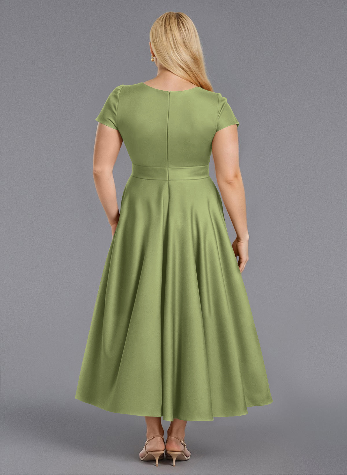 Classic V-Neck Short Sleeves Flower(s) A-Line Ankle-Length Satin Bridesmaid Dresses With Pockets, product image 149