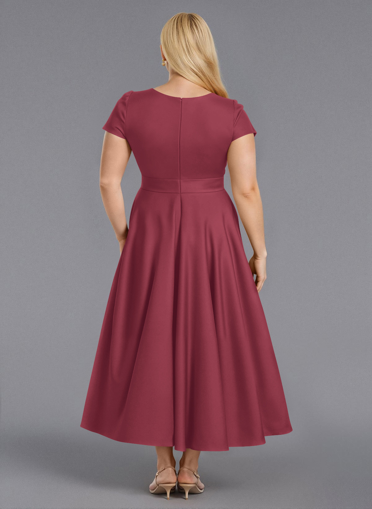 Classic V-Neck Short Sleeves Flower(s) A-Line Ankle-Length Satin Bridesmaid Dresses With Pockets, product image 247