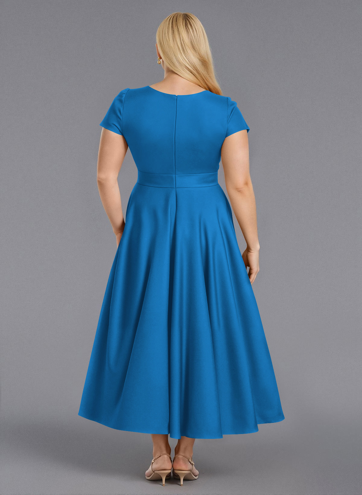 Classic V-Neck Short Sleeves Flower(s) A-Line Ankle-Length Satin Bridesmaid Dresses With Pockets, product image 263