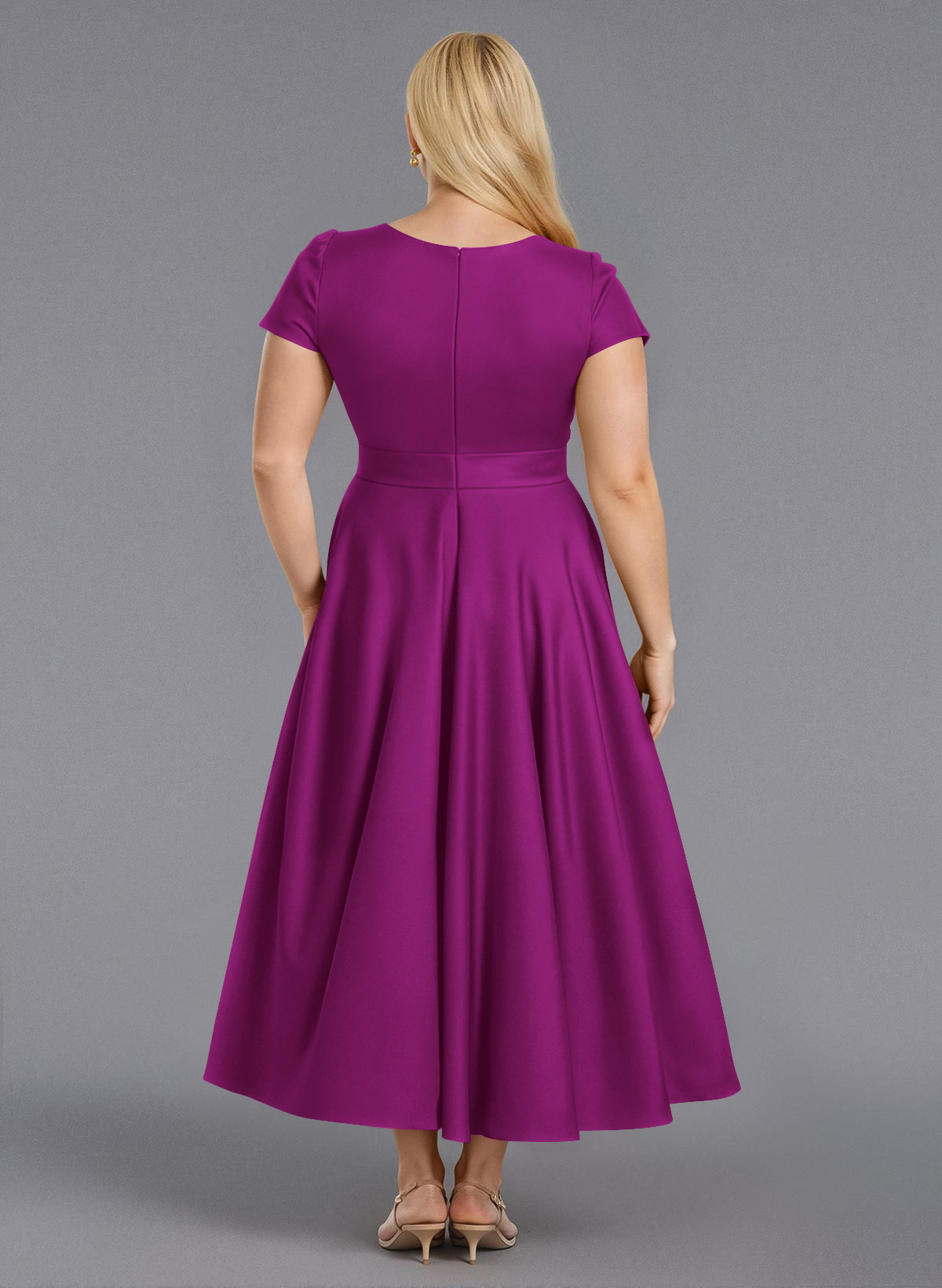 Classic V-Neck Short Sleeves Flower(s) A-Line Ankle-Length Satin Bridesmaid Dresses With Pockets, product image 209