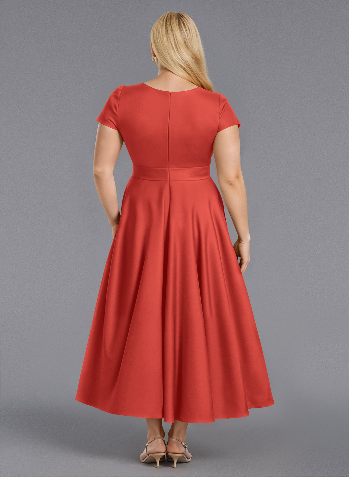 Classic V-Neck Short Sleeves Flower(s) A-Line Ankle-Length Satin Bridesmaid Dresses With Pockets, product image 177
