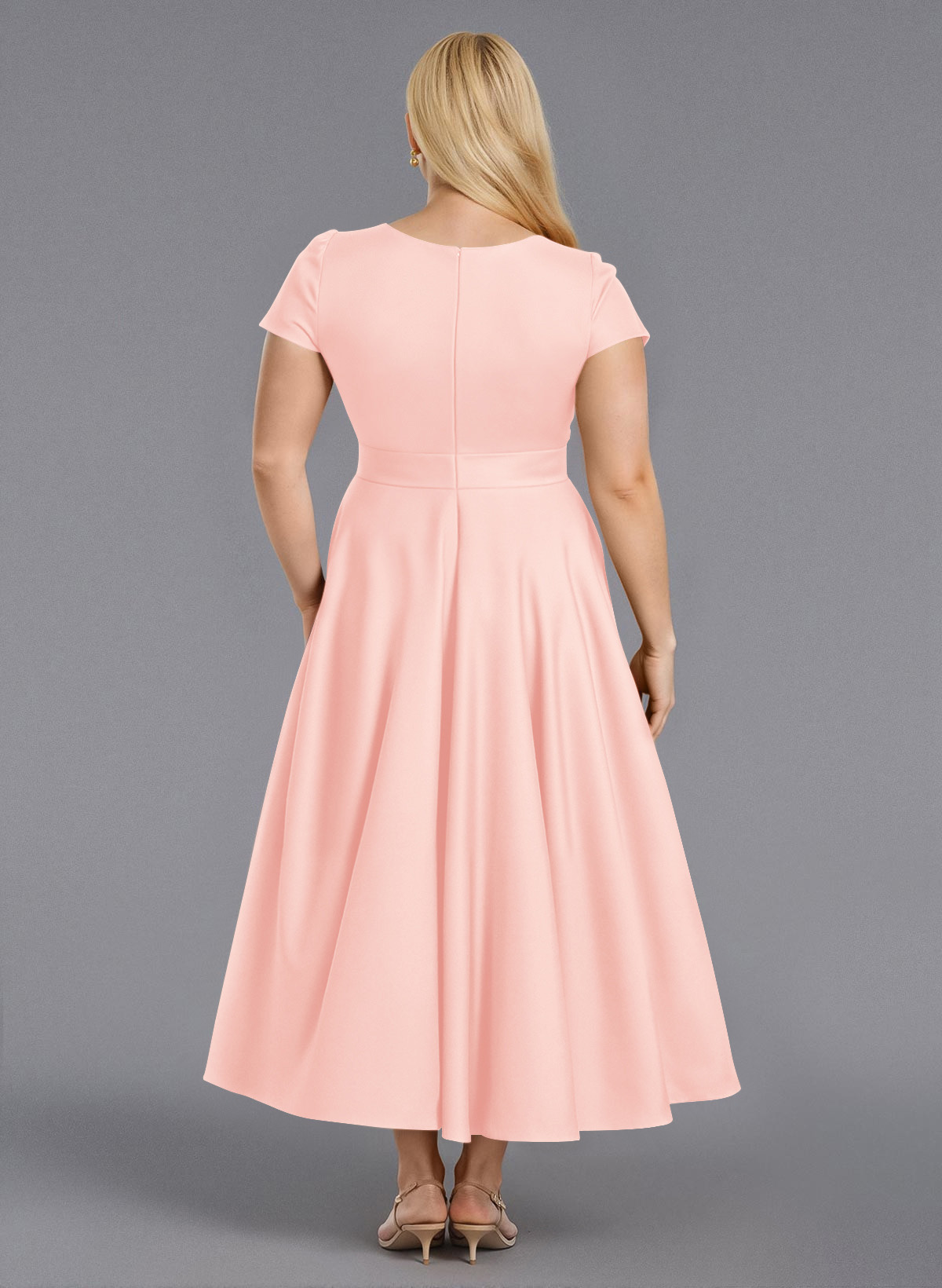 Classic V-Neck Short Sleeves Flower(s) A-Line Ankle-Length Satin Bridesmaid Dresses With Pockets, product image 237
