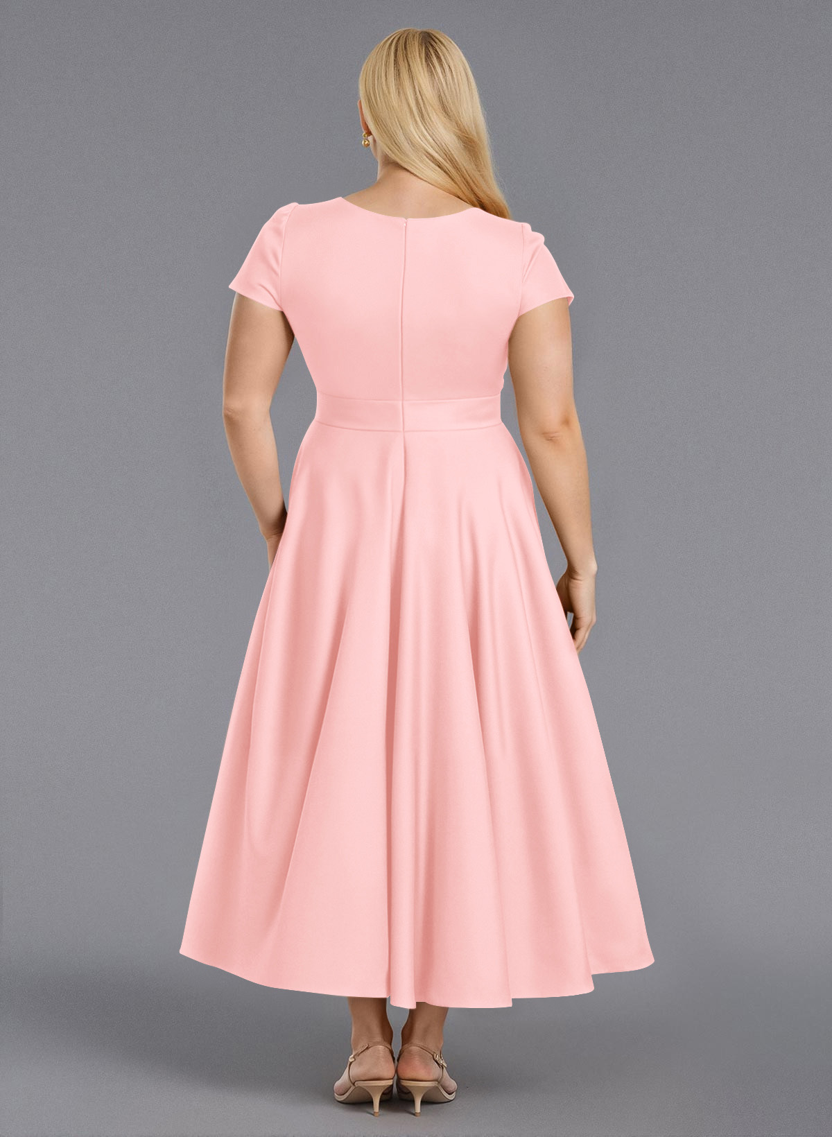Classic V-Neck Short Sleeves Flower(s) A-Line Ankle-Length Satin Bridesmaid Dresses With Pockets, product image 233
