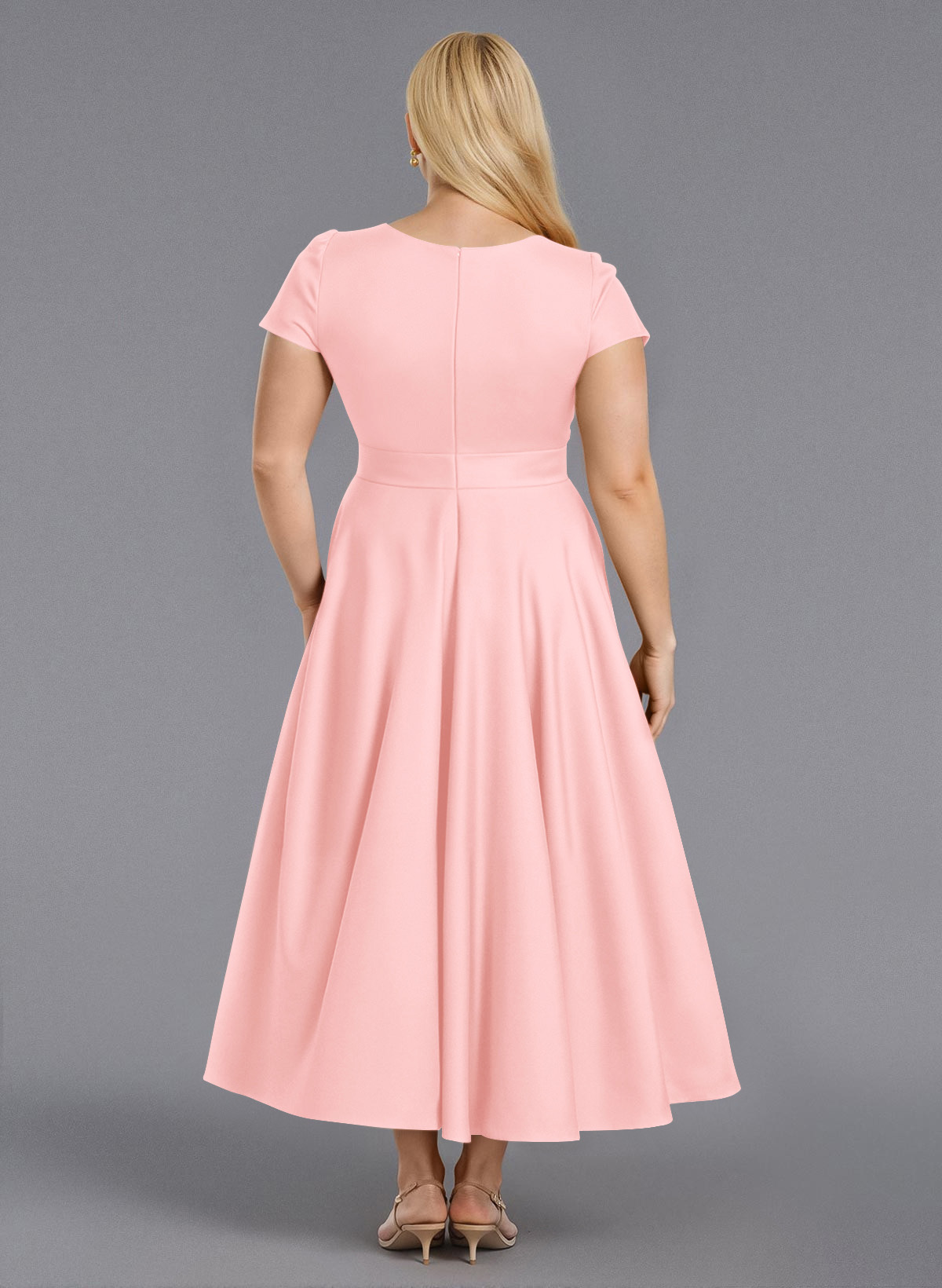Classic V-Neck Short Sleeves Flower(s) A-Line Ankle-Length Satin Bridesmaid Dresses With Pockets, product image 233