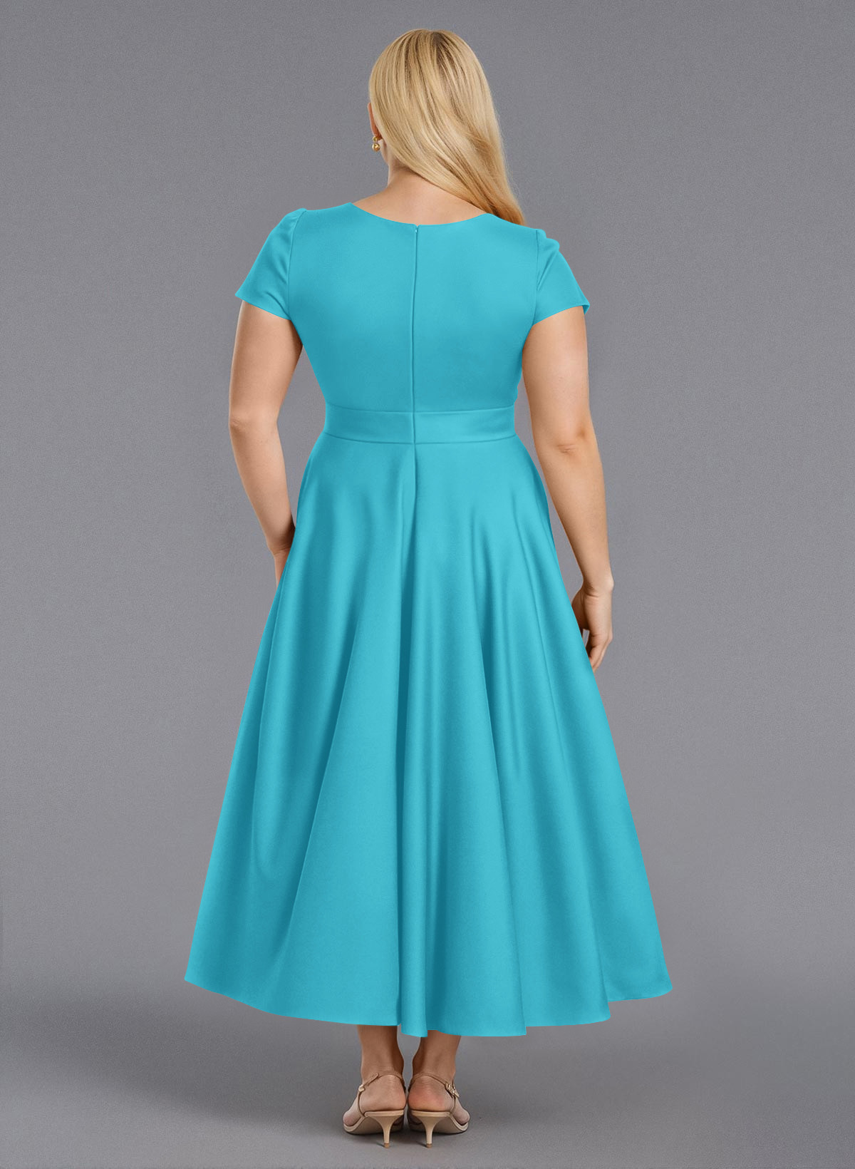 Classic V-Neck Short Sleeves Flower(s) A-Line Ankle-Length Satin Bridesmaid Dresses With Pockets, product image 261