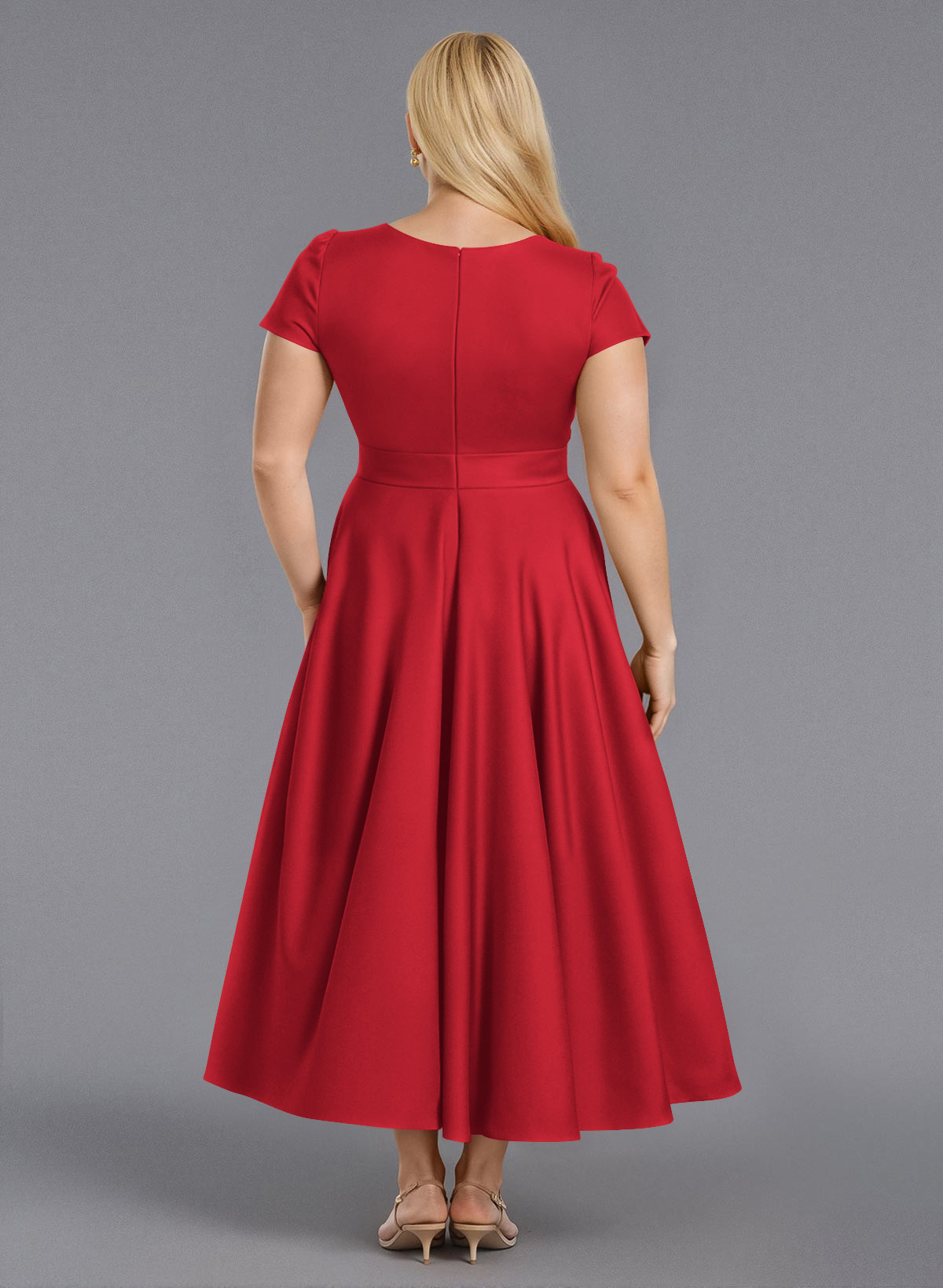 Classic V-Neck Short Sleeves Flower(s) A-Line Ankle-Length Satin Bridesmaid Dresses With Pockets, product image 245