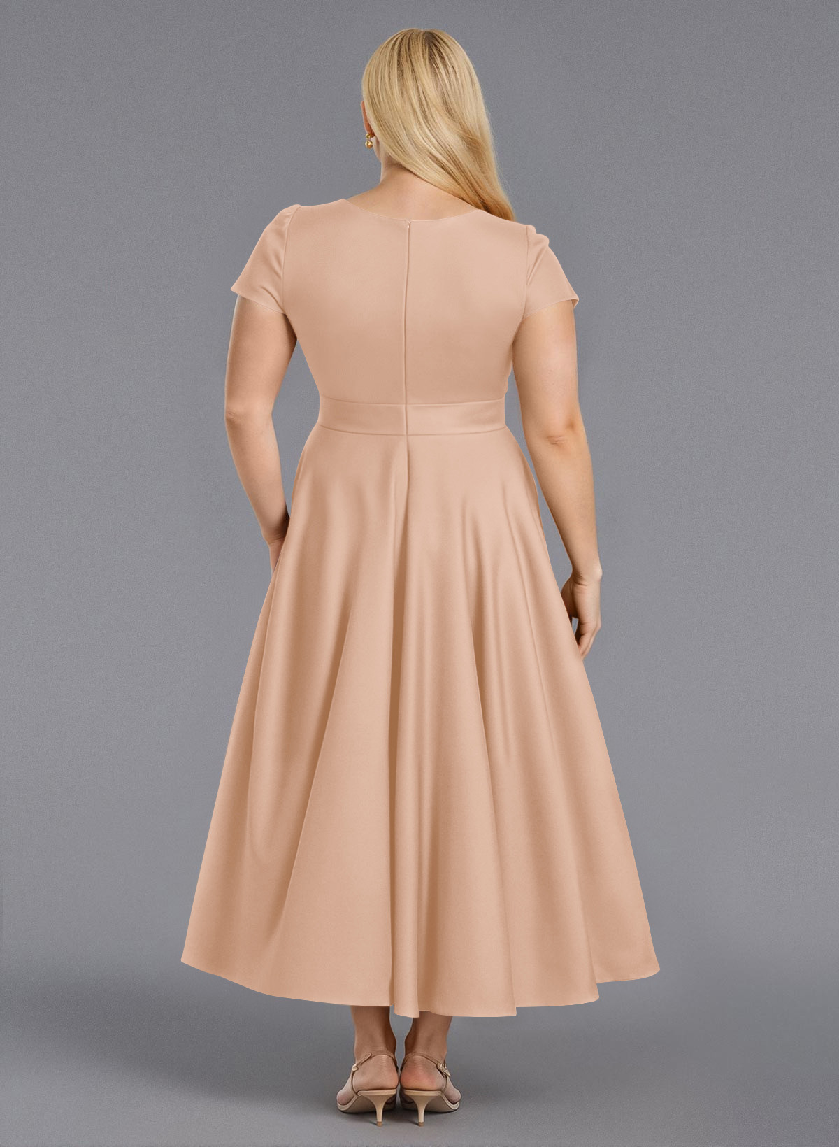 Classic V-Neck Short Sleeves Flower(s) A-Line Ankle-Length Satin Bridesmaid Dresses With Pockets, product image 153