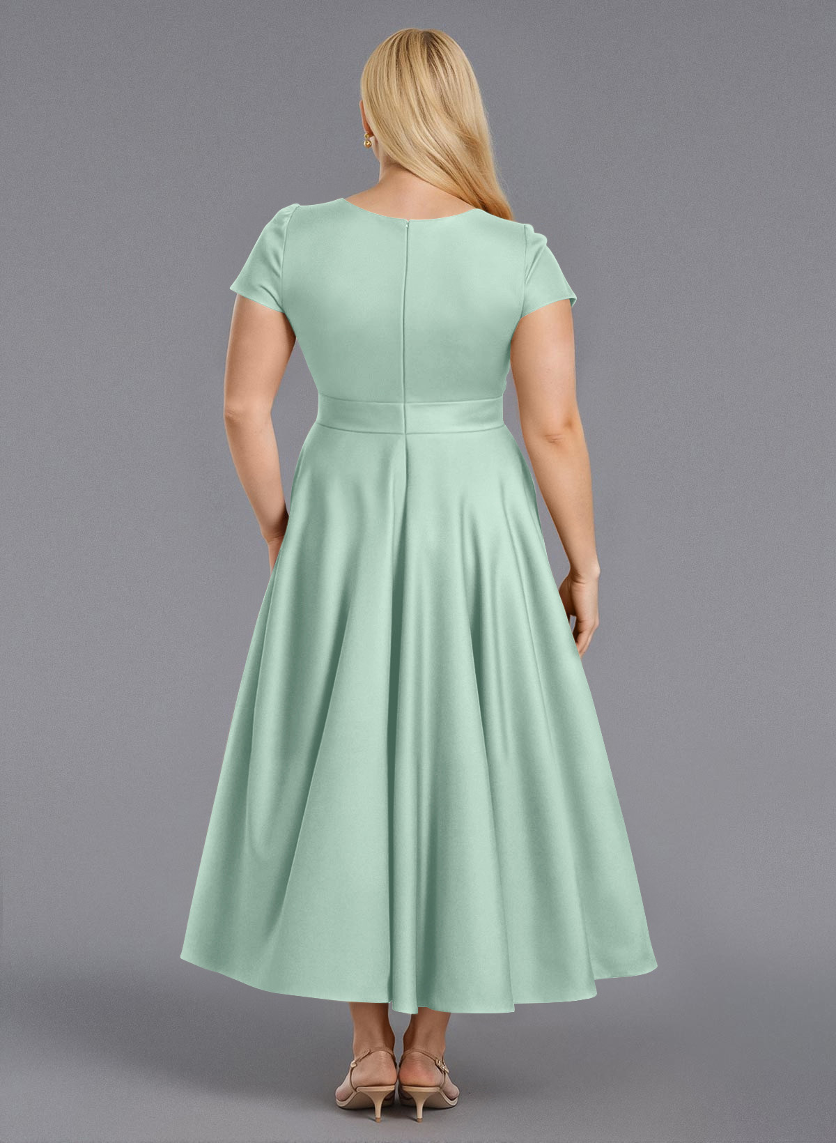 Classic V-Neck Short Sleeves Flower(s) A-Line Ankle-Length Satin Bridesmaid Dresses With Pockets, product image 193
