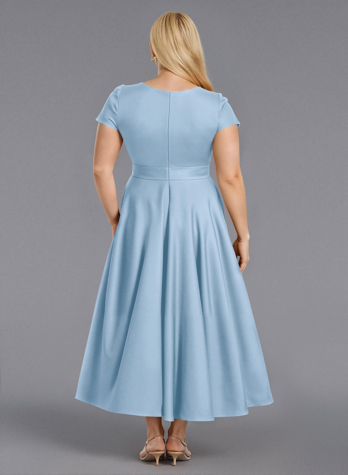 Classic V-Neck Short Sleeves Flower(s) A-Line Ankle-Length Satin Bridesmaid Dresses With Pockets, product image 257