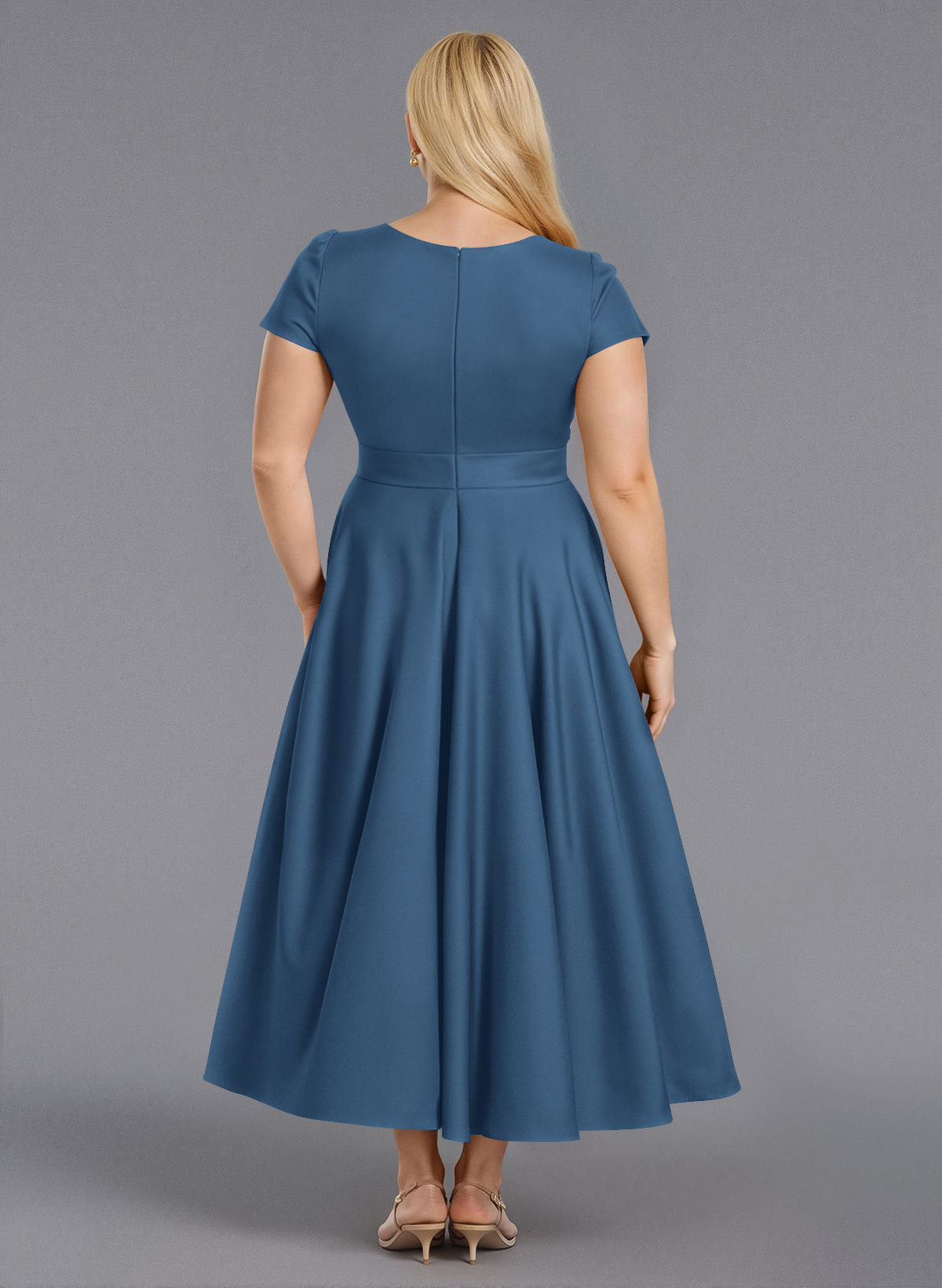 Classic V-Neck Short Sleeves Flower(s) A-Line Ankle-Length Satin Bridesmaid Dresses With Pockets, product image 271