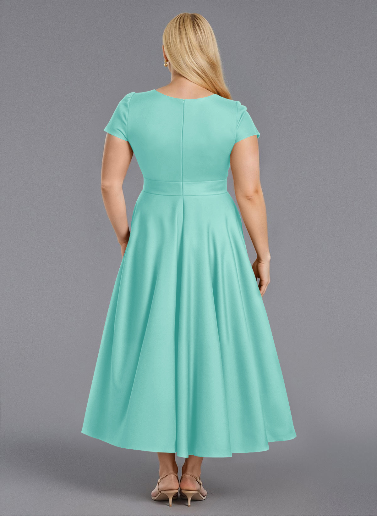 Classic V-Neck Short Sleeves Flower(s) A-Line Ankle-Length Satin Bridesmaid Dresses With Pockets, product image 189