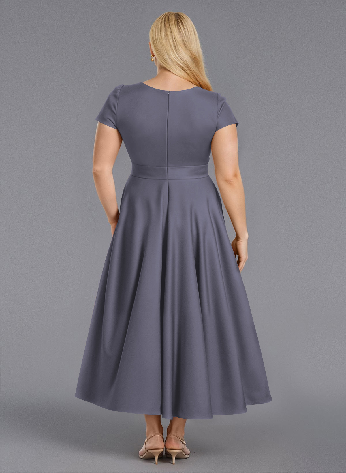 Classic V-Neck Short Sleeves Flower(s) A-Line Ankle-Length Satin Bridesmaid Dresses With Pockets, product image 269