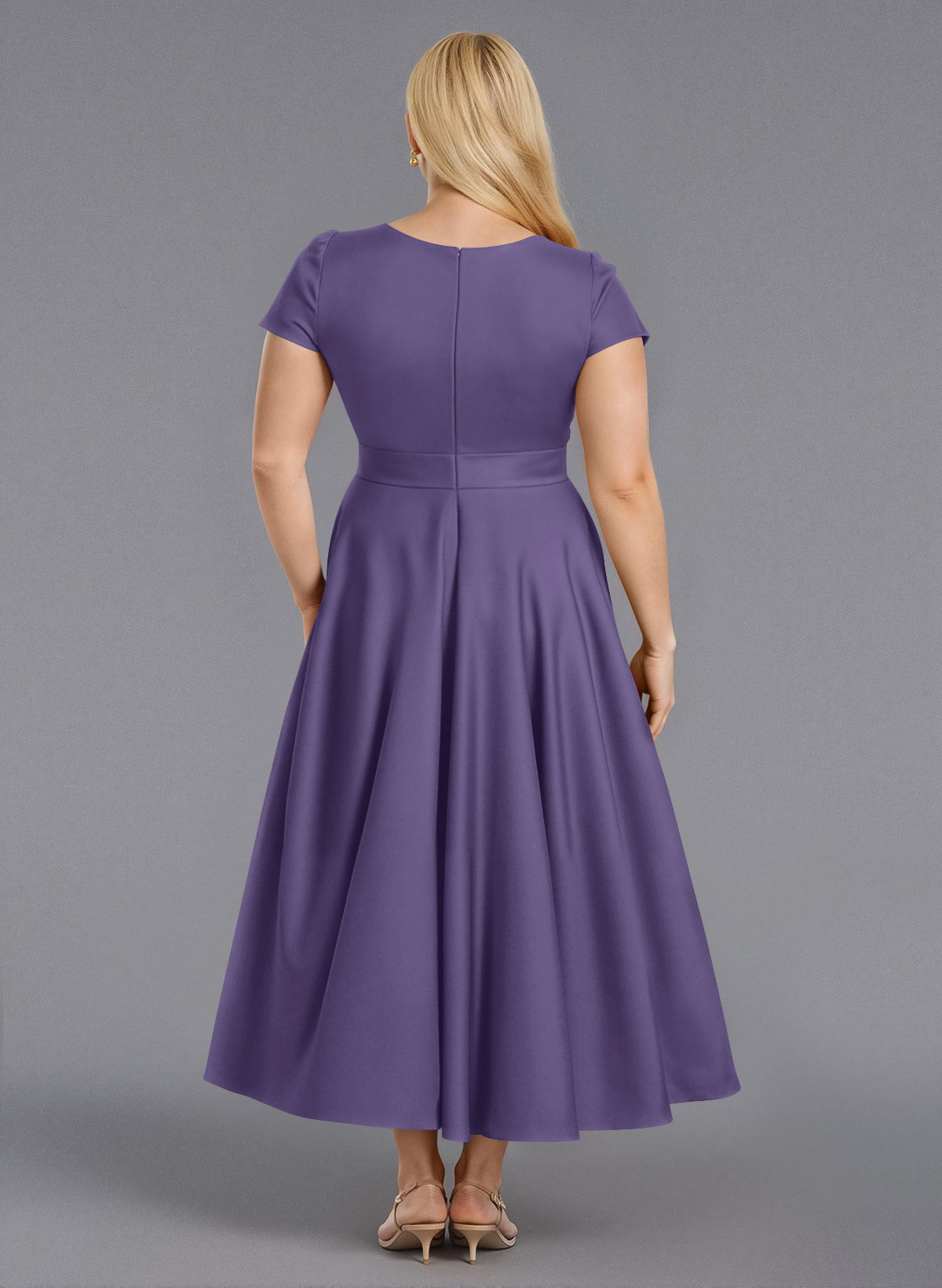 Classic V-Neck Short Sleeves Flower(s) A-Line Ankle-Length Satin Bridesmaid Dresses With Pockets, product image 213