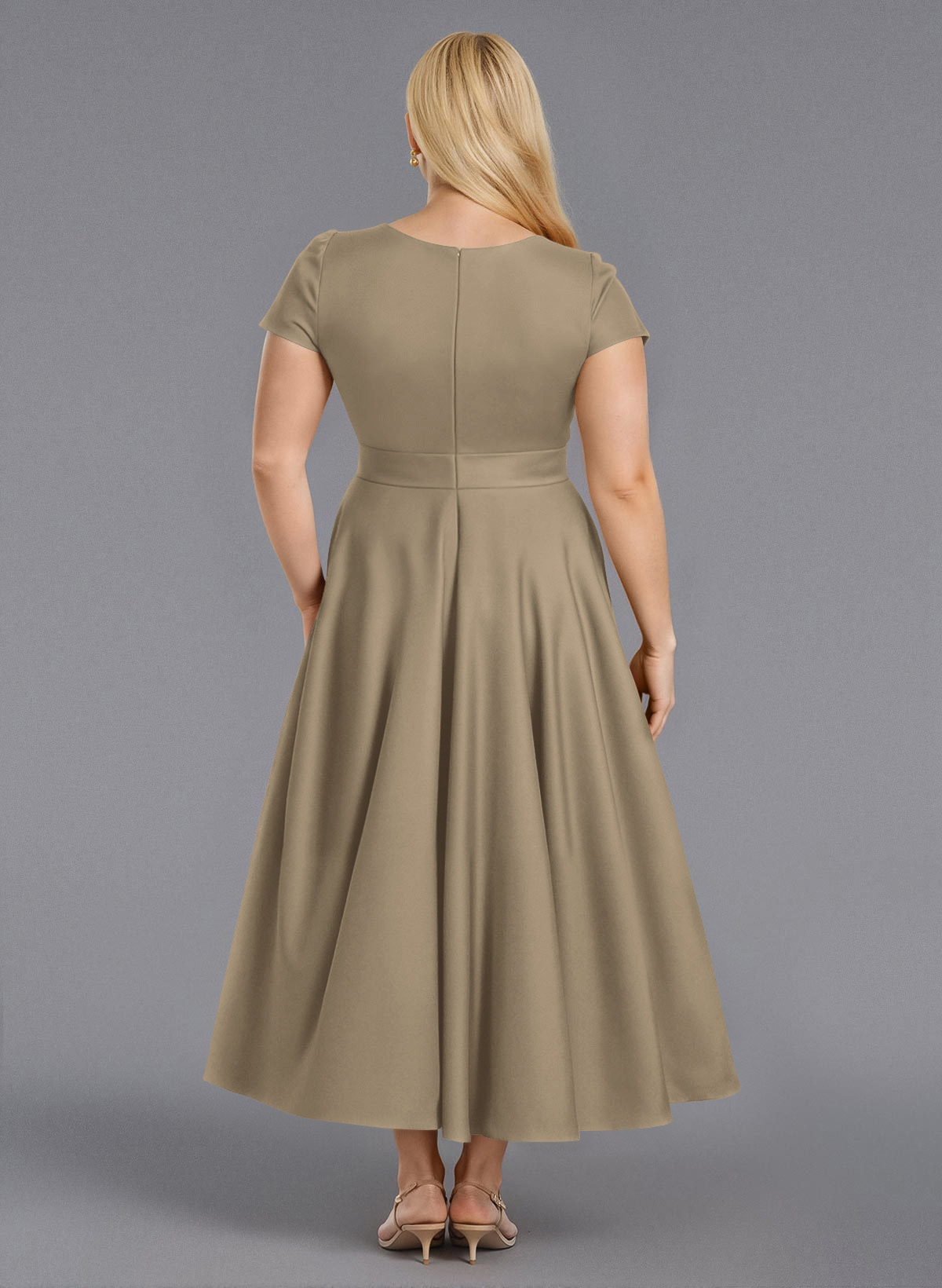 Classic V-Neck Short Sleeves Flower(s) A-Line Ankle-Length Satin Bridesmaid Dresses With Pockets, product image 185