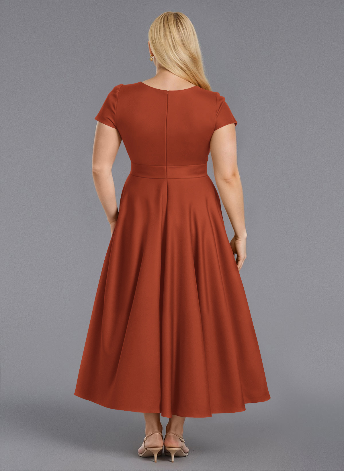 Classic V-Neck Short Sleeves Flower(s) A-Line Ankle-Length Satin Bridesmaid Dresses With Pockets, product image 147