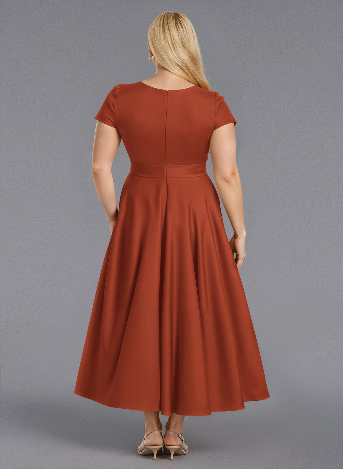 Classic V-Neck Short Sleeves Flower(s) A-Line Ankle-Length Satin Bridesmaid Dresses With Pockets, product image 147