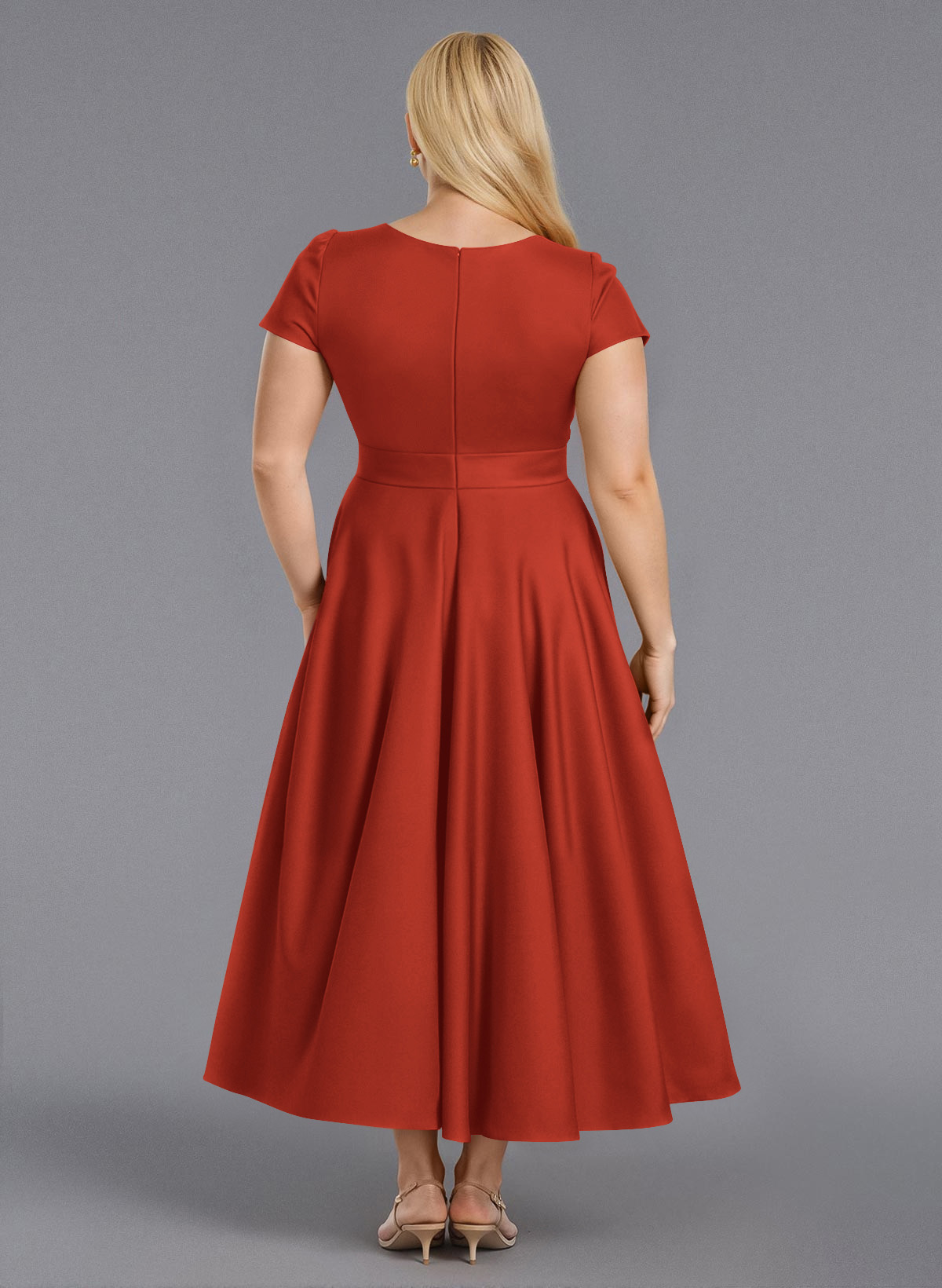 Classic V-Neck Short Sleeves Flower(s) A-Line Ankle-Length Satin Bridesmaid Dresses With Pockets, product image 243