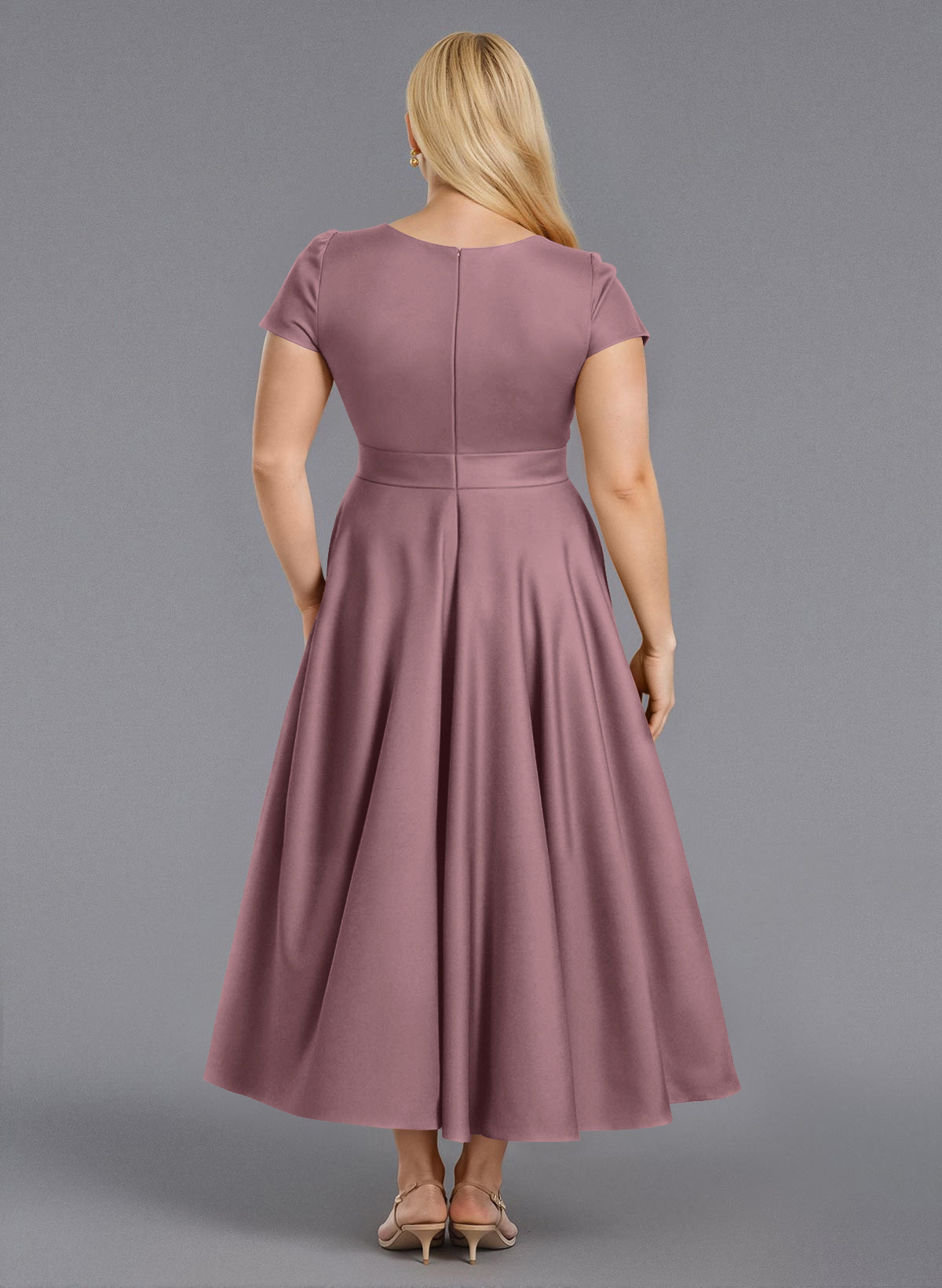 Classic V-Neck Short Sleeves Flower(s) A-Line Ankle-Length Satin Bridesmaid Dresses With Pockets, product image 221