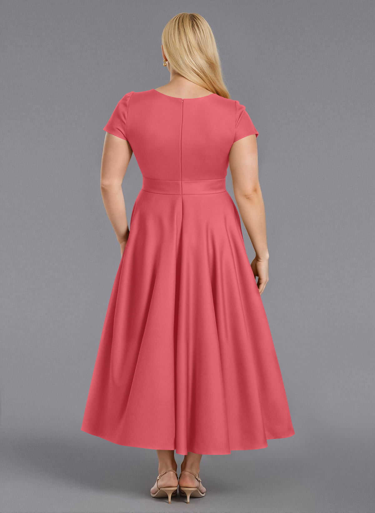 Classic V-Neck Short Sleeves Flower(s) A-Line Ankle-Length Satin Bridesmaid Dresses With Pockets, product image 241