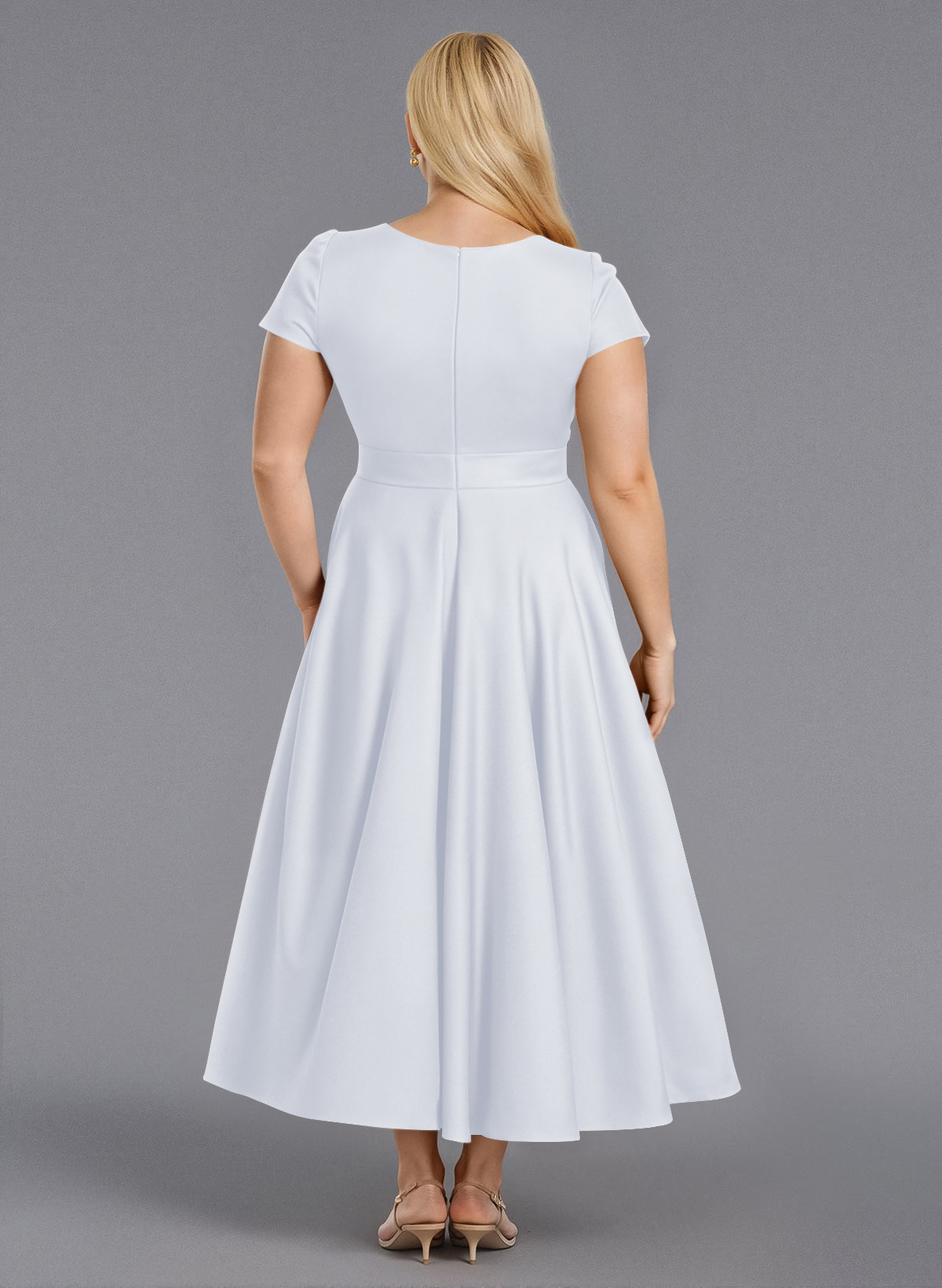 Classic V-Neck Short Sleeves Flower(s) A-Line Ankle-Length Satin Bridesmaid Dresses With Pockets, product image 171