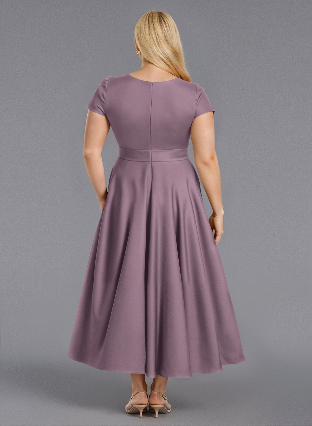 Classic V-Neck Short Sleeves Flower(s) A-Line Ankle-Length Satin Bridesmaid Dresses With Pockets, product image 223