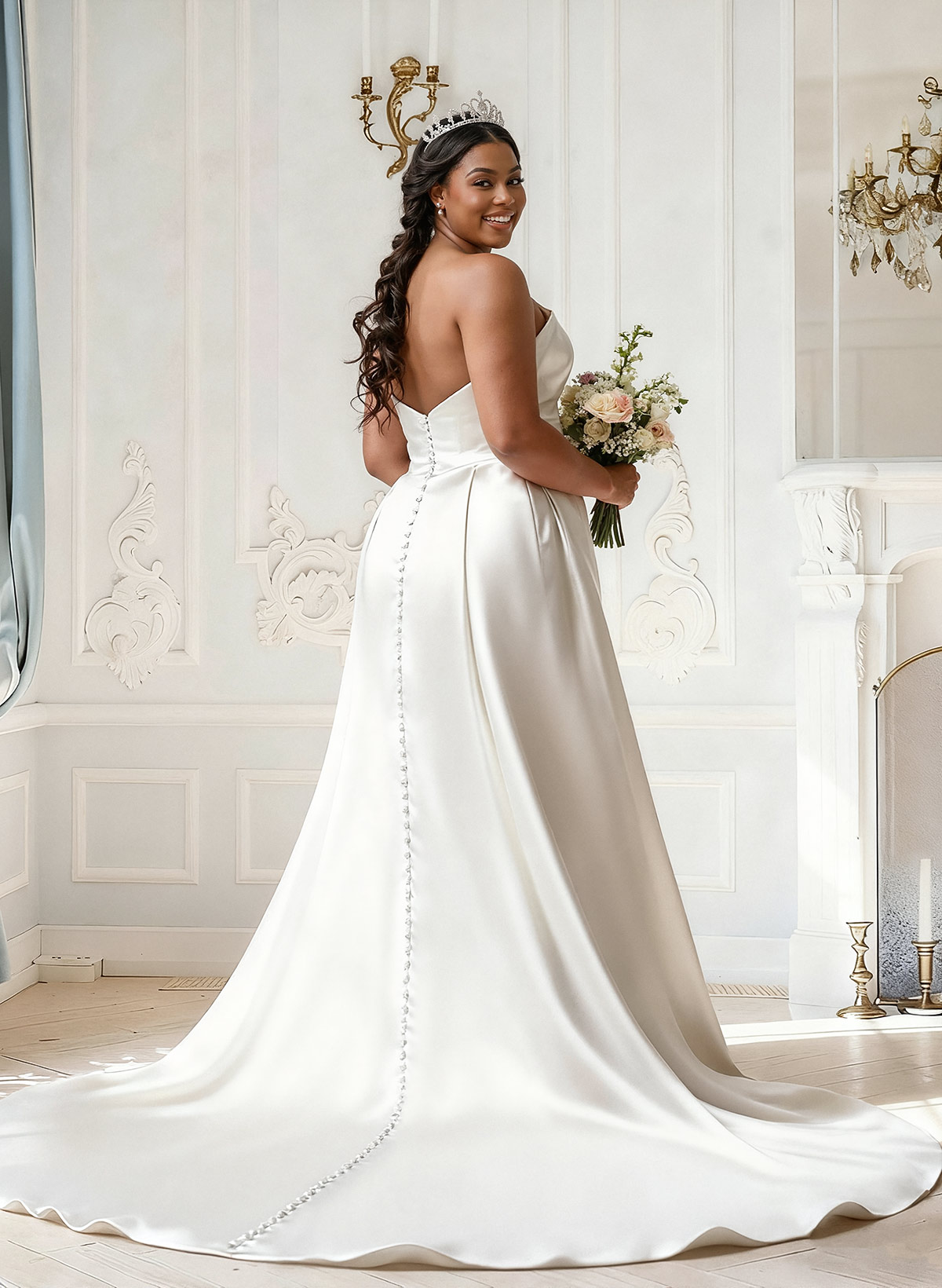 Trumpet/Mermaid Strapless Sleeveless Sweep Train Matte Satin Wedding Dresses With High Split, product image 2