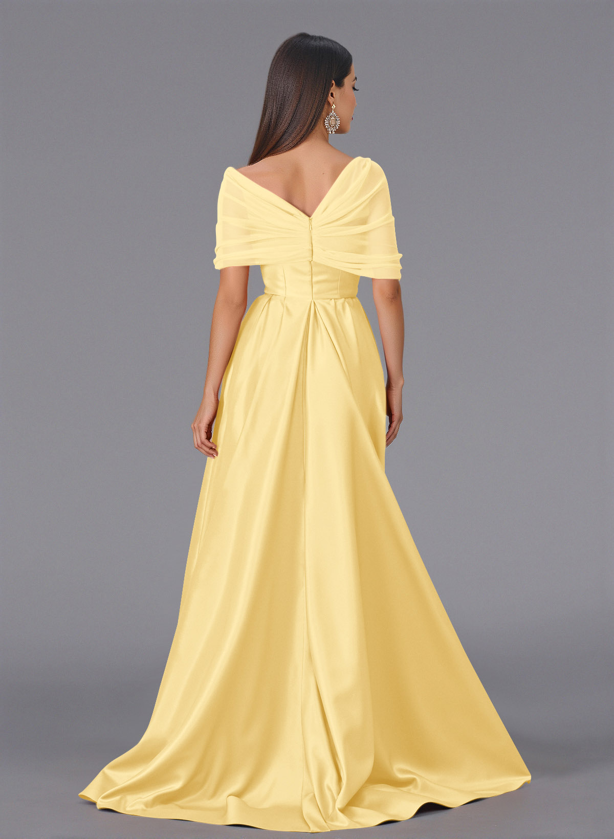 Elegant Tulle Asymmetrical Neckline Satin Bridesmaid Dresses With Split Front/Sweeping Side Drape, product image 42