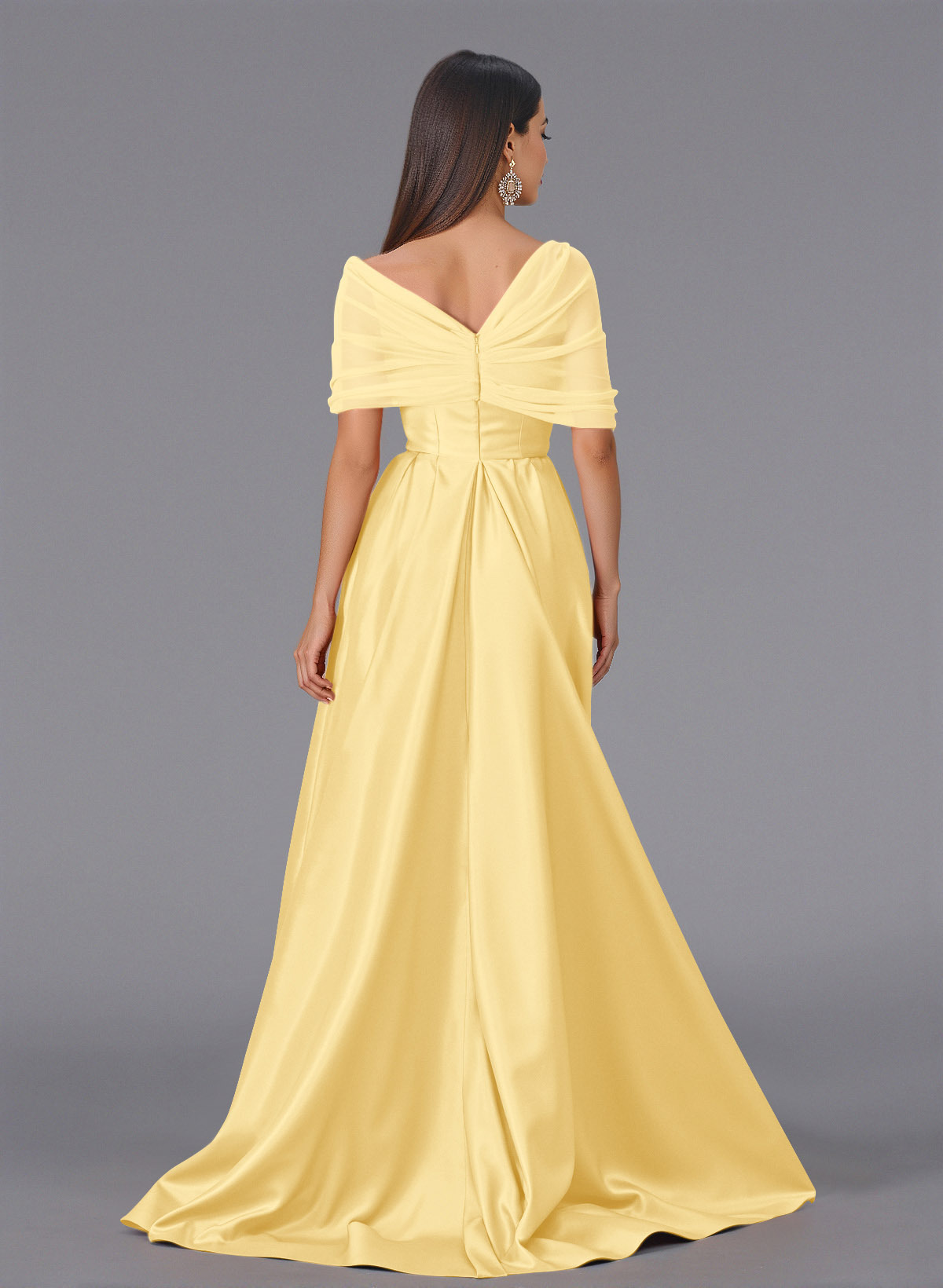 Elegant Tulle Asymmetrical Neckline Satin Bridesmaid Dresses With Split Front/Sweeping Side Drape, product image 42