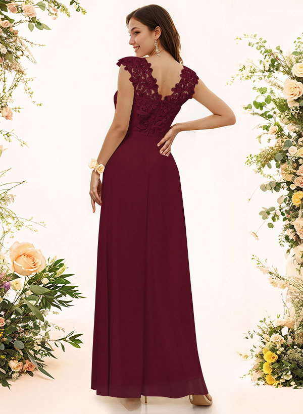 Sheath Sweetheart Sleeveless Floor-Length Chiffon Bridesmaid Dresses With Lace, product image 45