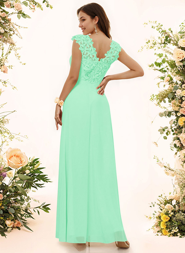 Sheath Sweetheart Sleeveless Floor-Length Chiffon Bridesmaid Dresses With Lace, product image 147