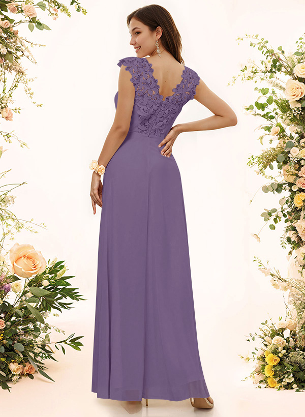 Sheath Sweetheart Sleeveless Floor-Length Chiffon Bridesmaid Dresses With Lace, product image 108
