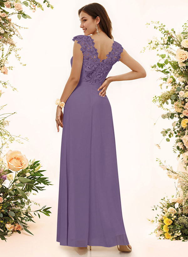 Sheath Sweetheart Sleeveless Floor-Length Chiffon Bridesmaid Dresses With Lace, product image 108