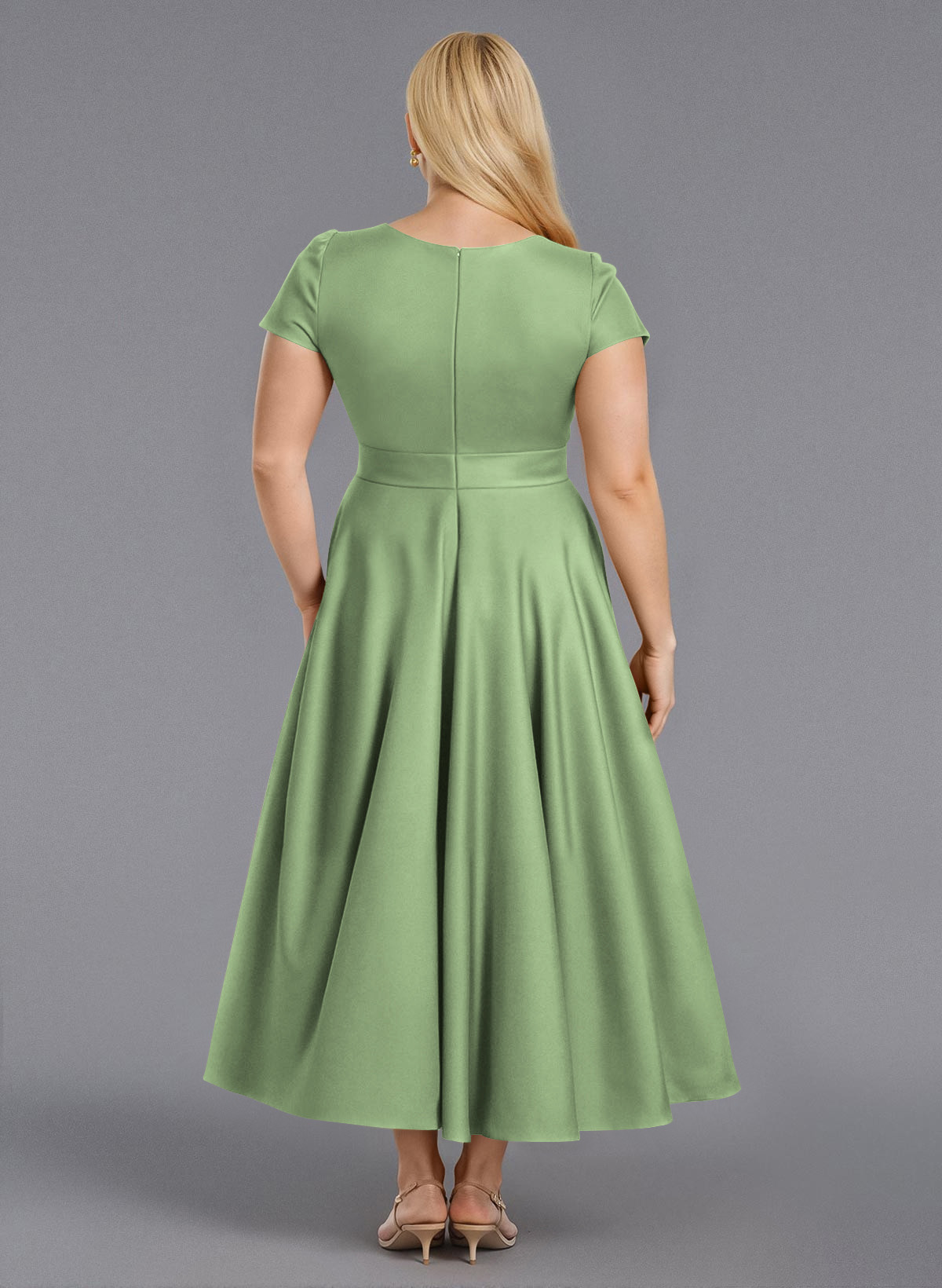 Classic V-Neck Short Sleeves Flower(s) A-Line Ankle-Length Satin Bridesmaid Dresses With Pockets, product image 195